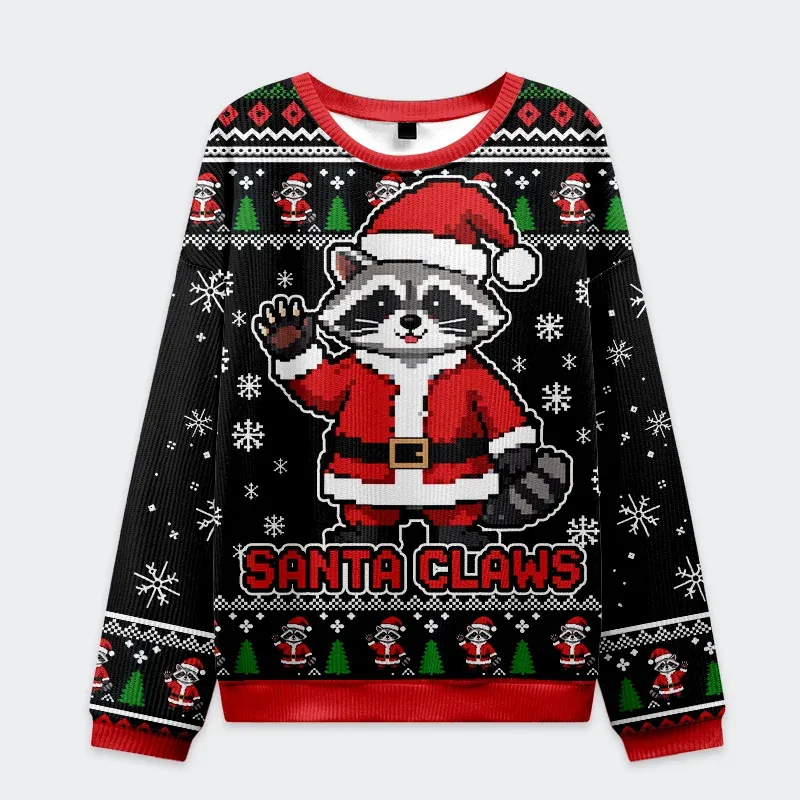 Santa Claus Raccoon Funny Ugly Sweater, Ugly Xmas Sweater, Christmas Ugly Sweatshirt