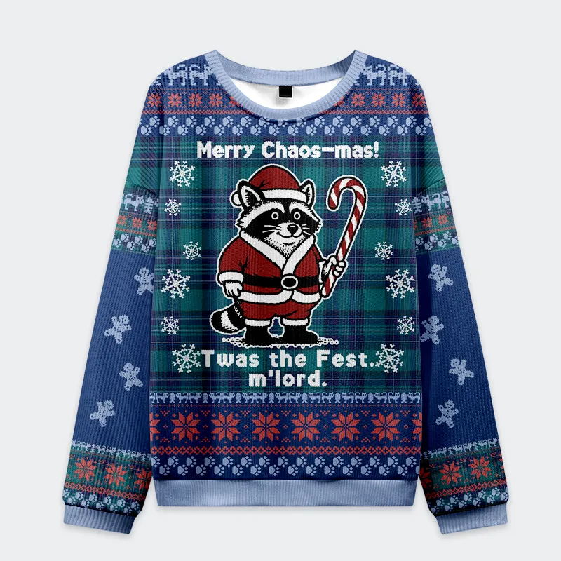 Candy Cane Raccoon Samurai Funny Ugly Sweater, Ugly Xmas Sweater, Christmas Ugly Sweatshirt
