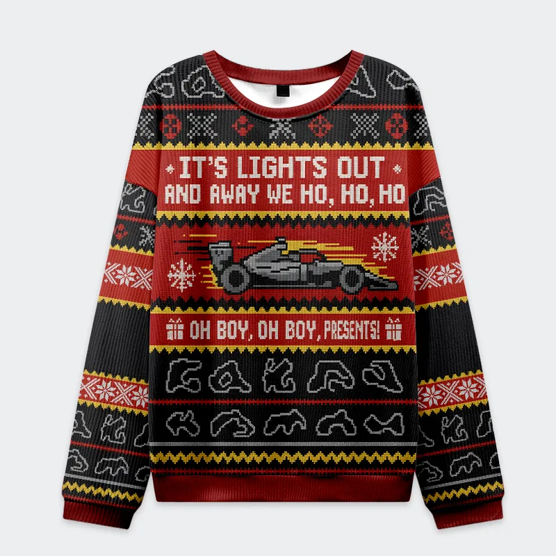 Festive Lights Out Racing Funny Ugly Sweater, Ugly Xmas Sweater, Christmas Ugly Sweatshirt