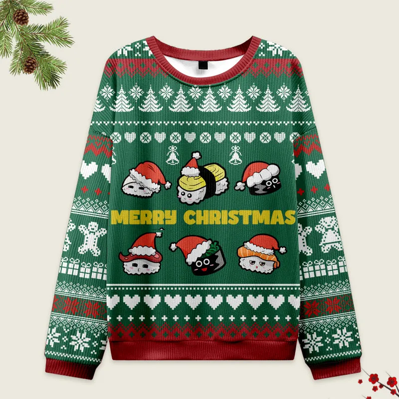 Cute Sushi Cat Funny Ugly Sweater, Ugly Xmas Sweater, Christmas Ugly Sweatshirt