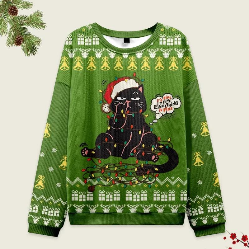 Naughty Black Cat Funny Ugly Sweater, Ugly Xmas Sweater, Christmas Ugly Sweatshirt