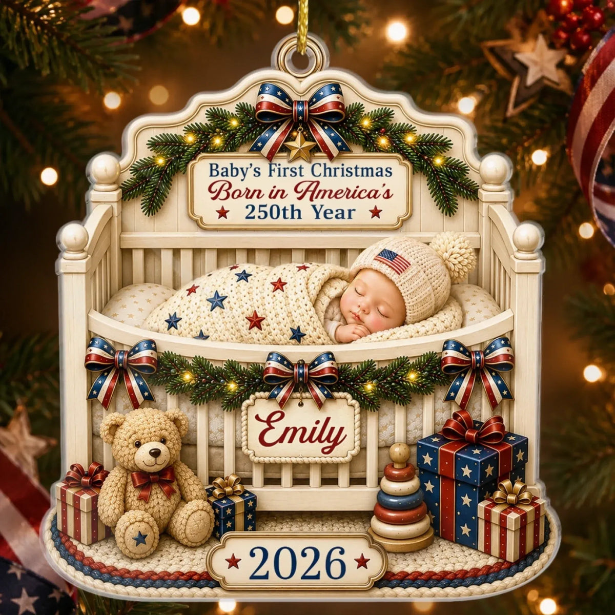 Baby's First Christmas America 250th Personalized Christmas Ornament, Acrylic Ornament
