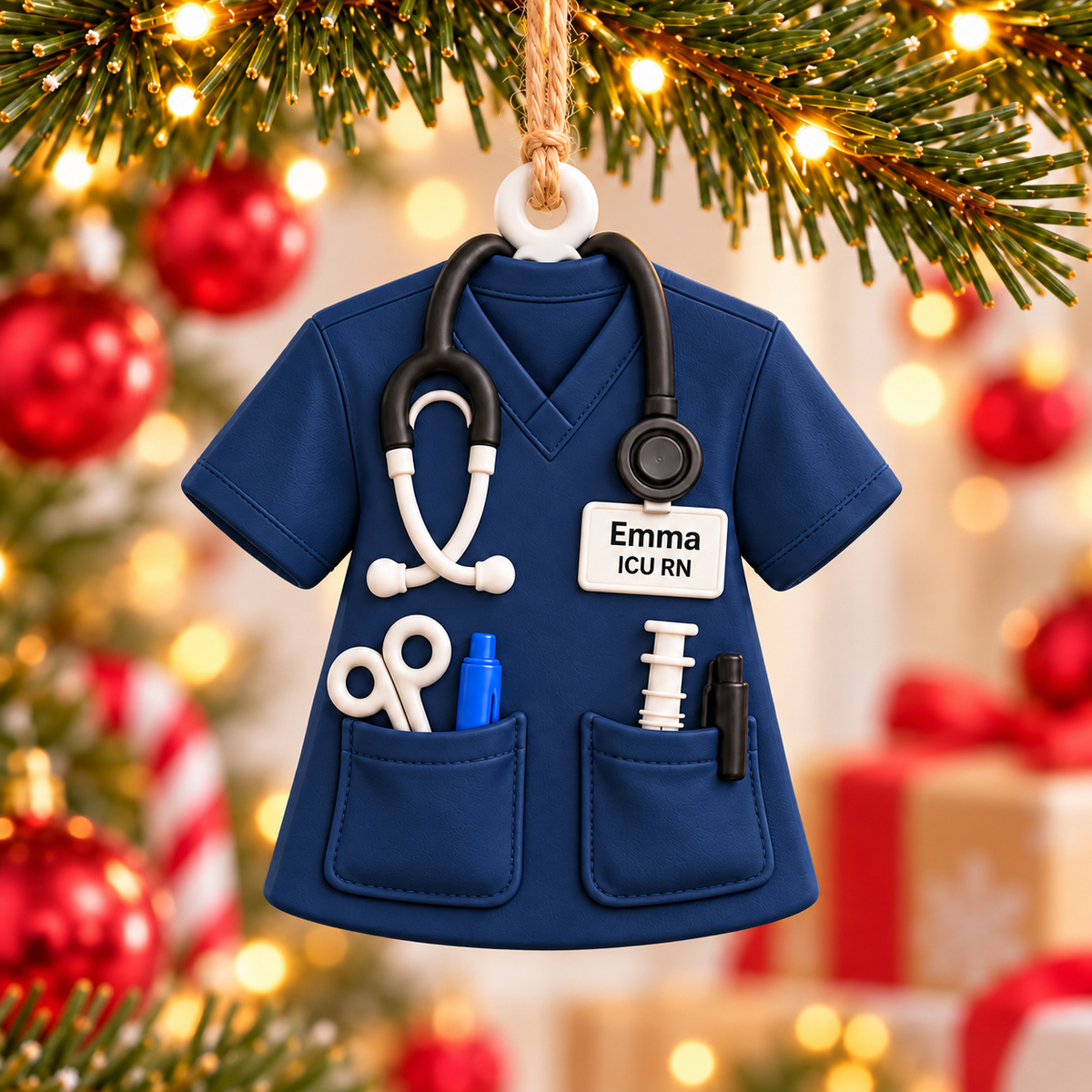 Personalized Nurse Scrub Ornament with Custom Name & Job Title, Christmas Gift for Healthcare Workers