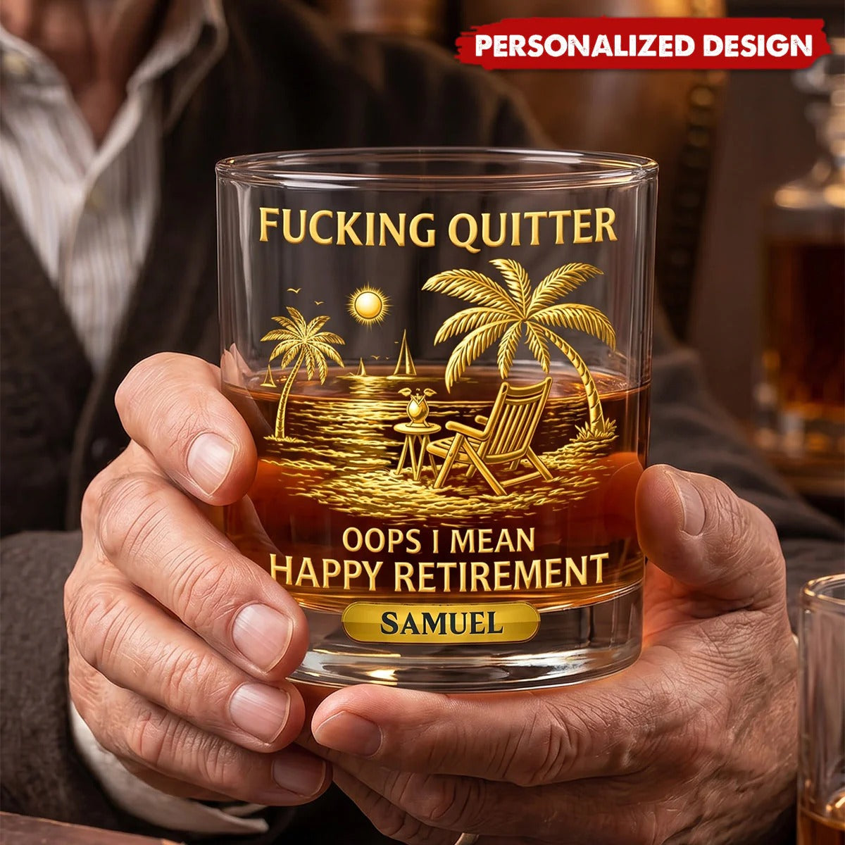 F*cking Quitter Whiskey Glass, Funny Retirement Gift, Custom Whiskey Glass