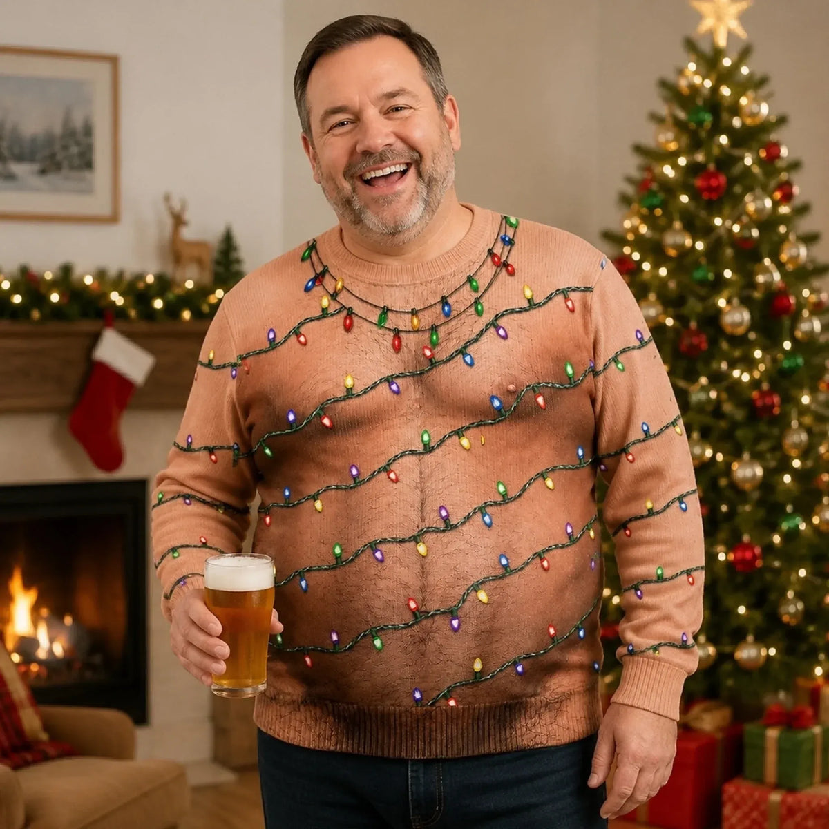 Funny Muscle Chest Christmas Ornament Sweatshirt, Ugly Christmas Sweater, Christmas Shirt