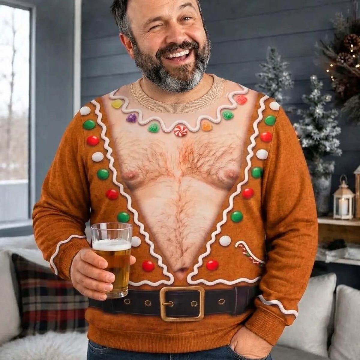 Funny Gingerbread Man Chest Christmas Sweatshirt, Ugly Christmas Sweater, Holiday Shirt
