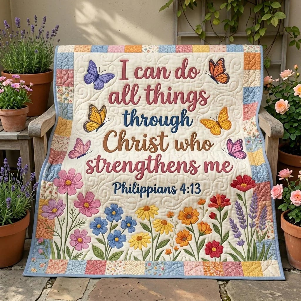 I Can Do All Things Through Christ Who Strengthens Me Floral Bible Quilted Blanket, Christian Blanket