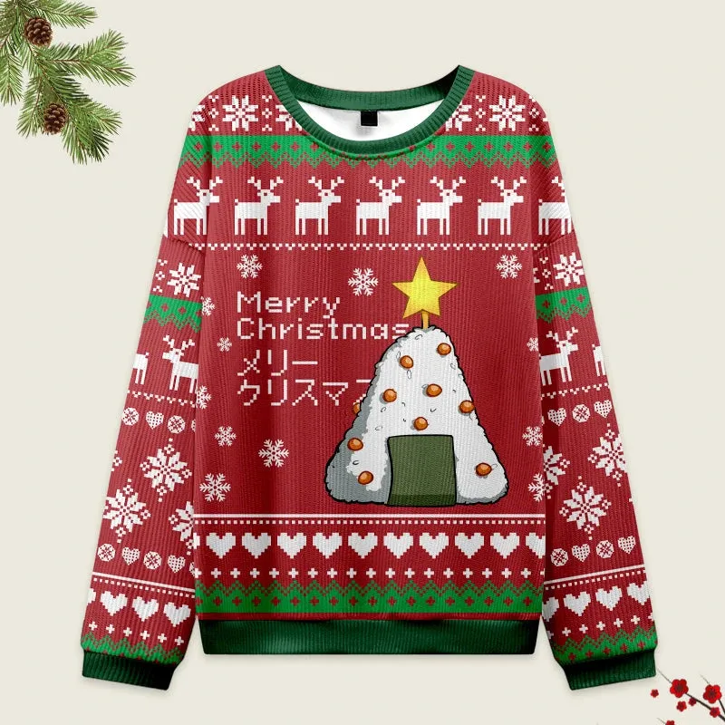 Rice Ball Japanese Red Funny Ugly Sweater, Ugly Xmas Sweater, Christmas Ugly Sweatshirt