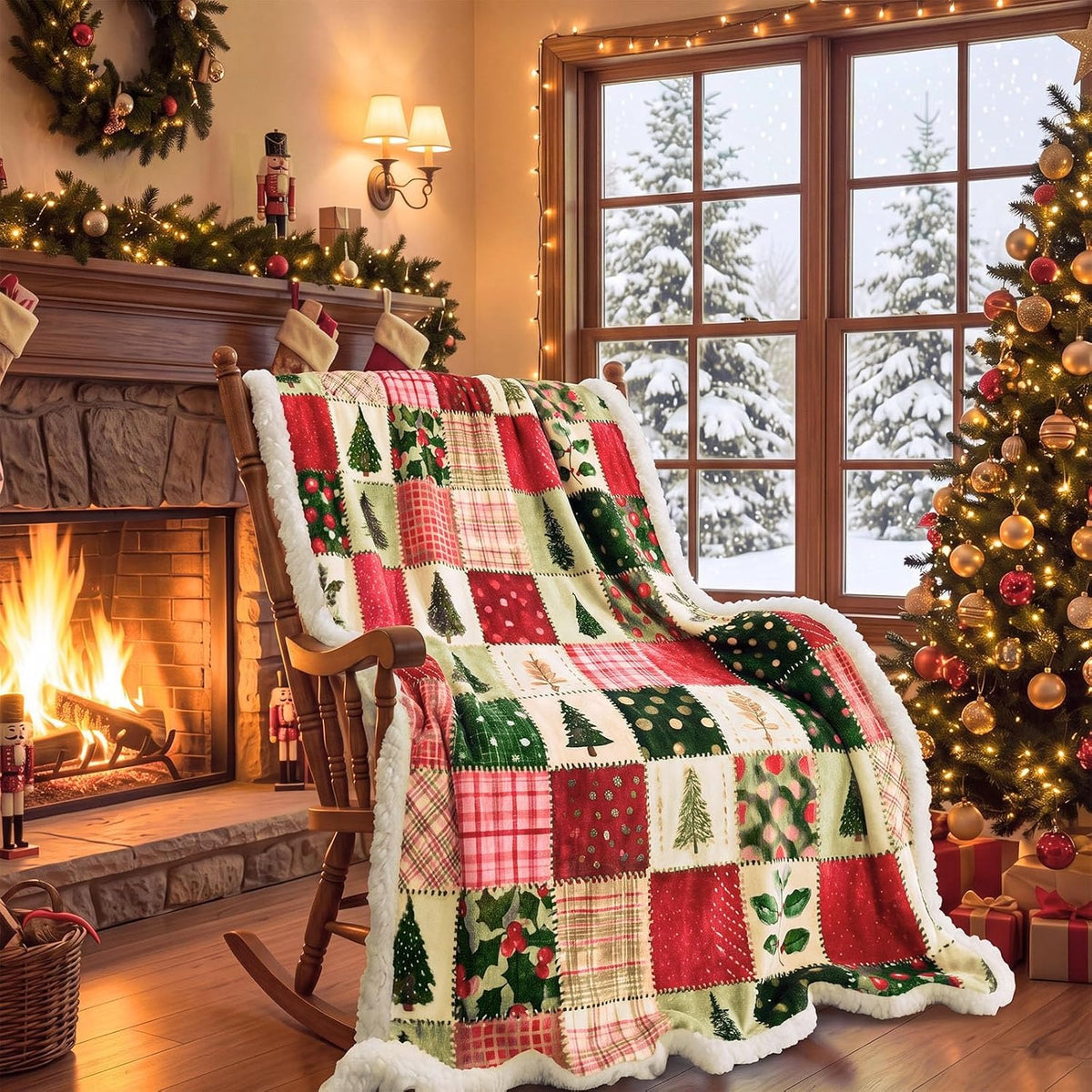 Christmas Tree Patchwork Quilt Blanket, Christmas Quilt Gift, Holiday Home Decor