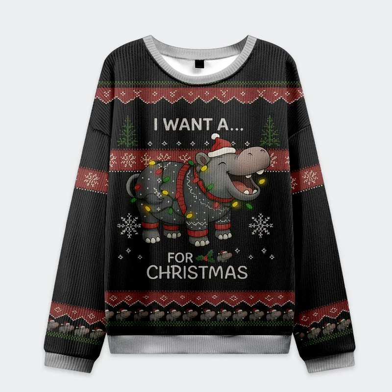 I Want a Moo Deng Funny Ugly Sweater, Ugly Xmas Sweater, Christmas Ugly Sweatshirt