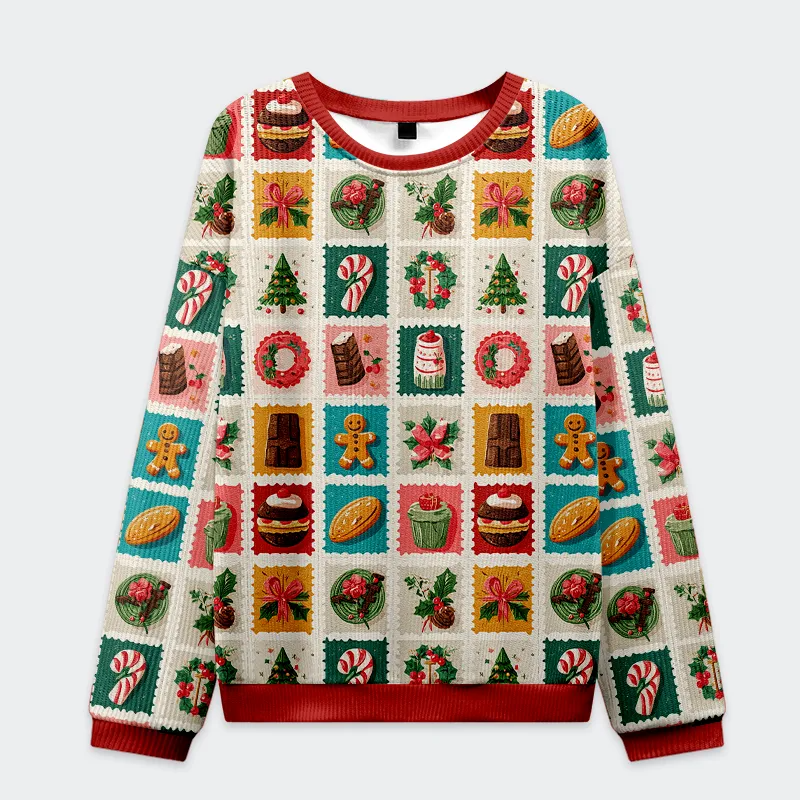 Festive Treats Patchwork Funny Ugly Sweater, Ugly Xmas Sweater, Christmas Ugly Sweatshirt
