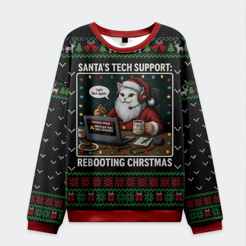 Santa's Tech Support Cats Rebooting Christmas Funny Ugly Sweater, Ugly Xmas Sweater, Christmas Ugly Sweatshirt