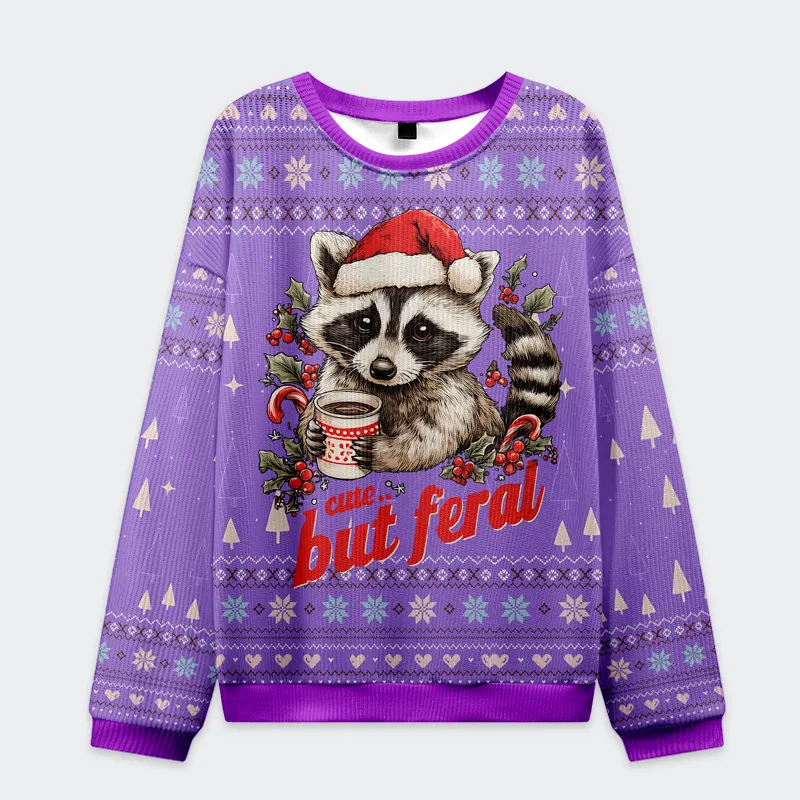 Funny Raccoon Cute But Feral Funny Ugly Sweater, Ugly Xmas Sweater, Christmas Ugly Sweatshirt