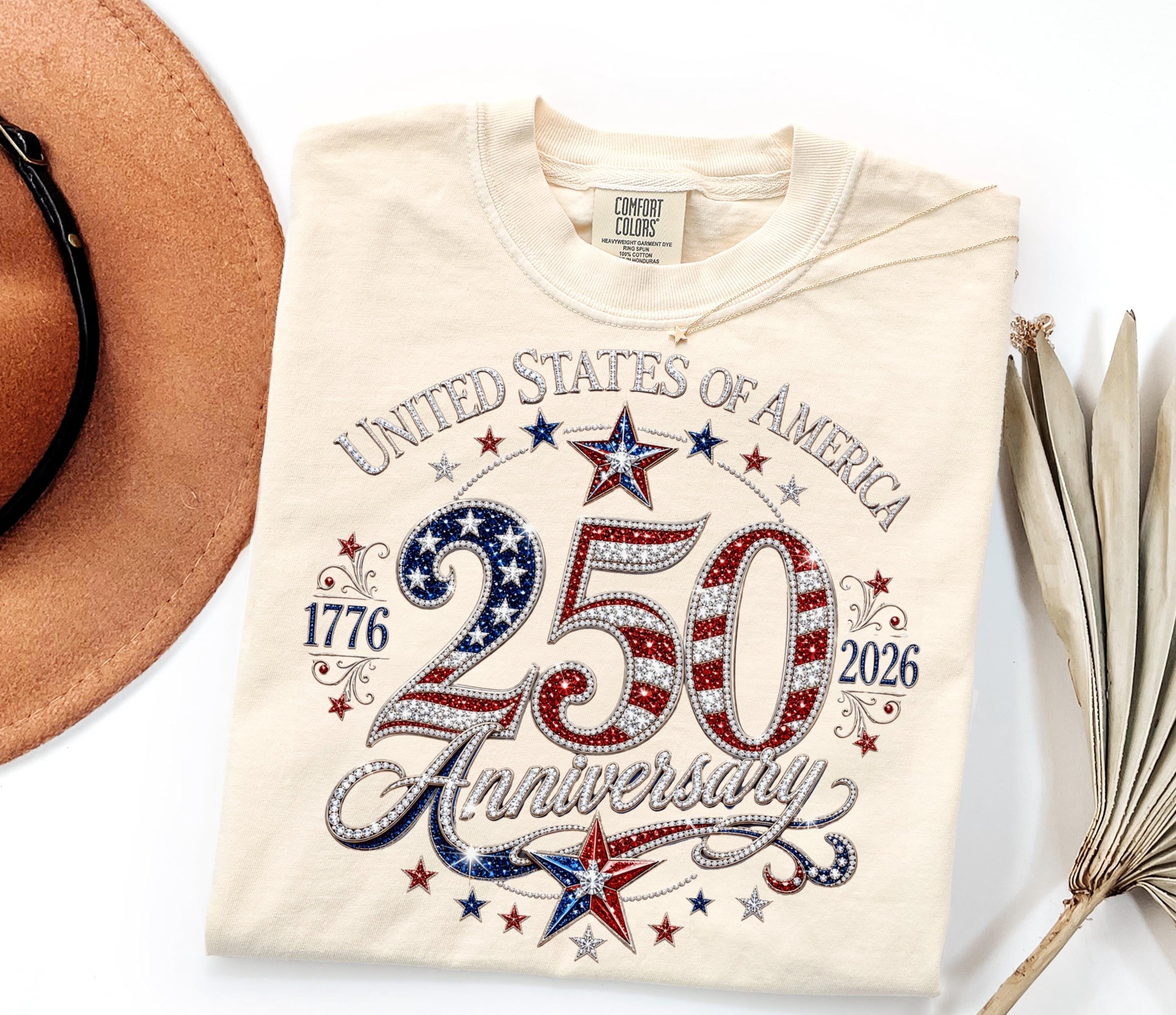United States Of America 250 Anniversary Rhinestone T-Shirt, America 250 Years Shirt, Americana Shirt