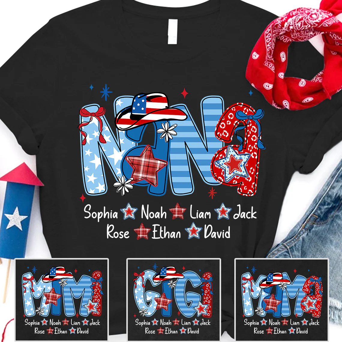 Custom Name Nana 4th Of July T Shirt, American Flag T Shirt, Grandma And Kids Shirt, Gift For Grandma