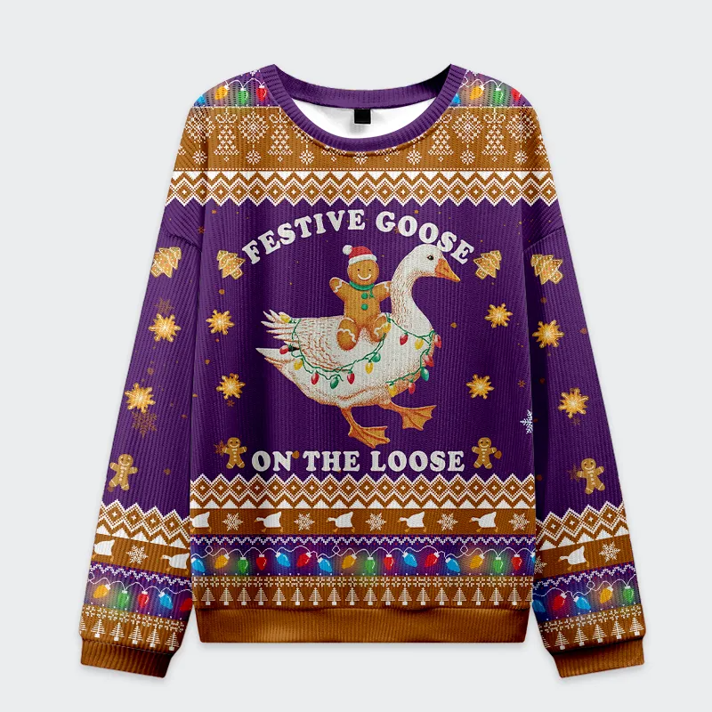 Joyful Gingerbread Goose Ride Funny Ugly Sweater, Ugly Xmas Sweater, Christmas Ugly Sweatshirt