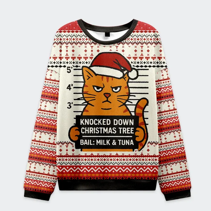 Arrested Cat Funny Ugly Sweater, Ugly Xmas Sweater, Christmas Ugly Sweatshirt