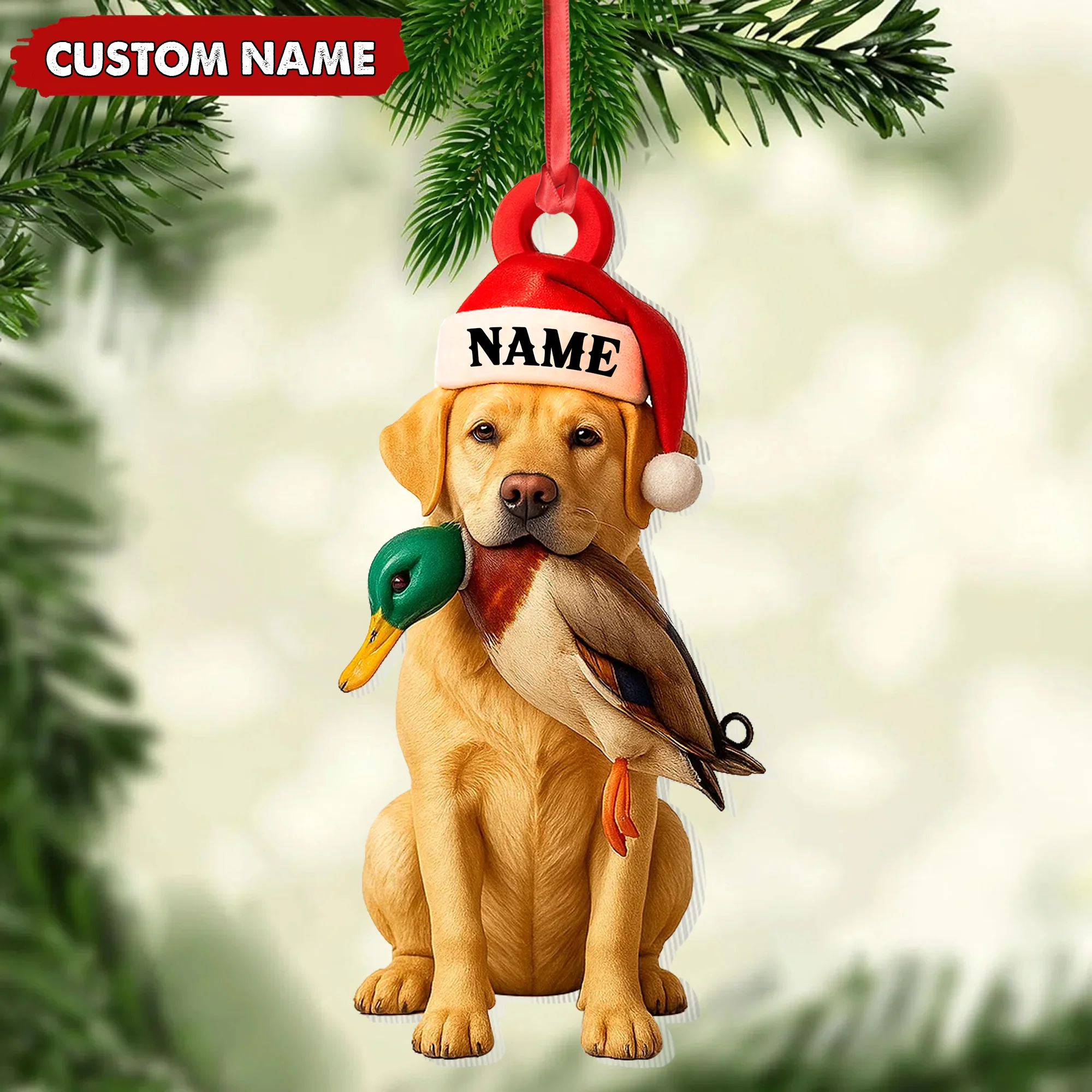 Personalized Labrador Retriever Duck Hunting Ornament Custom Name Acrylic Ornament, Xmas Decor