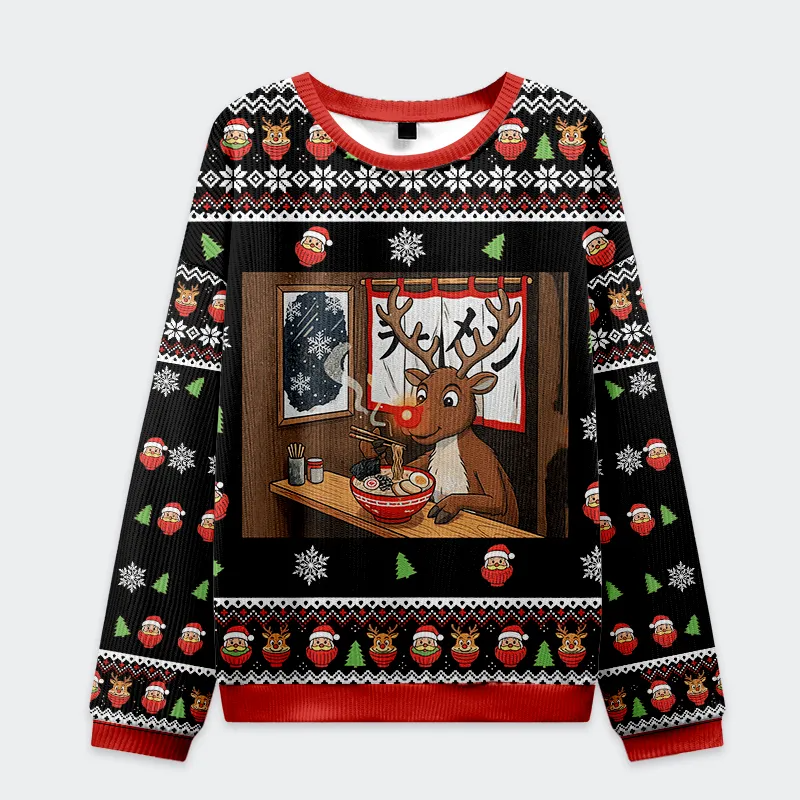 Reindeer Eating Ramen Funny Ugly Sweater, Ugly Xmas Sweater, Christmas Ugly Sweatshirt