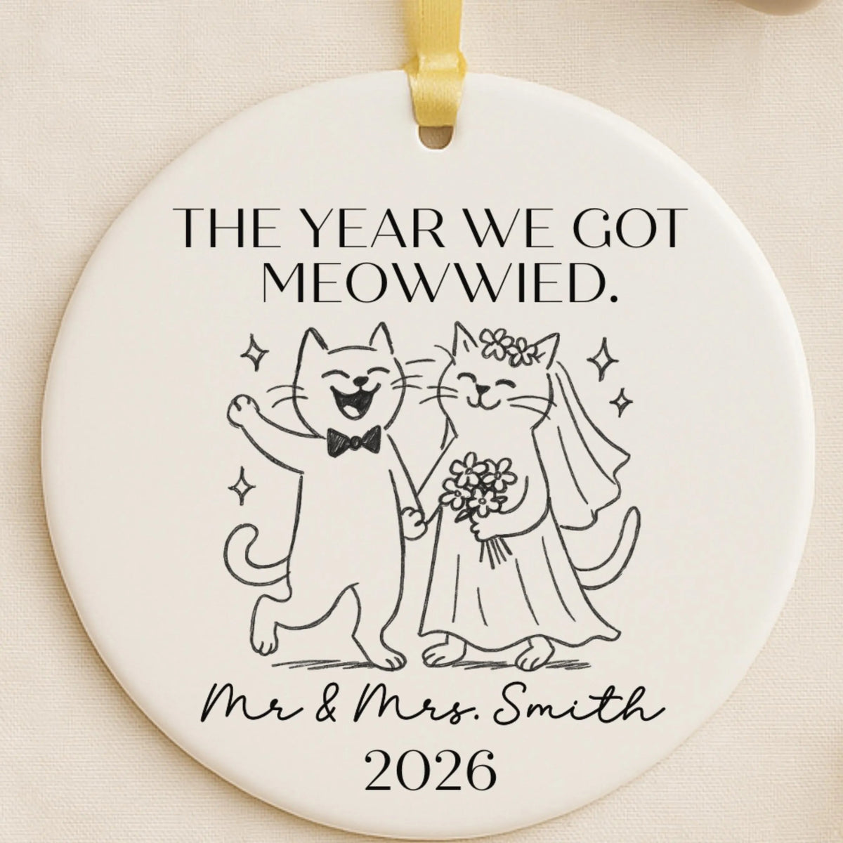 The Year We Got Meowwwied Cat Ornament, Personalized Wedding Gift, Ceramic Ornament