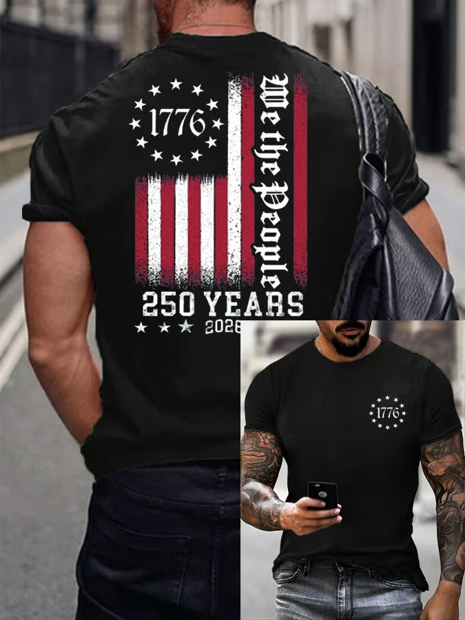 We The People 250 Years American Flag Pattern Black Classic T-Shirts, 250th Anniversary Cool 4th Of July Shirt