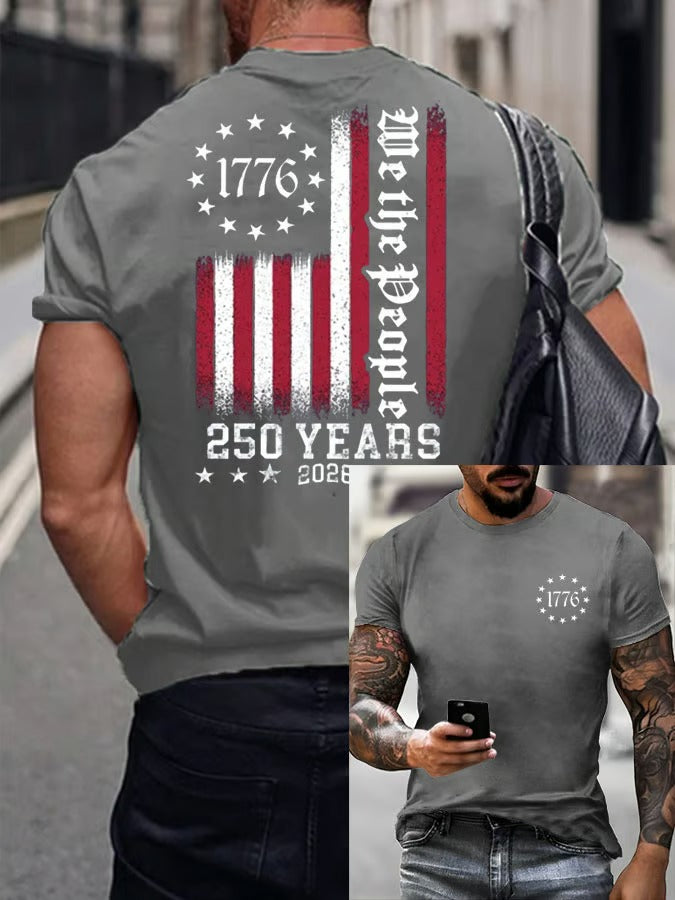 We The People 250 Years American Flag Pattern Grey Classic T-Shirts, 250th Anniversary Cool 4th Of July Shirt