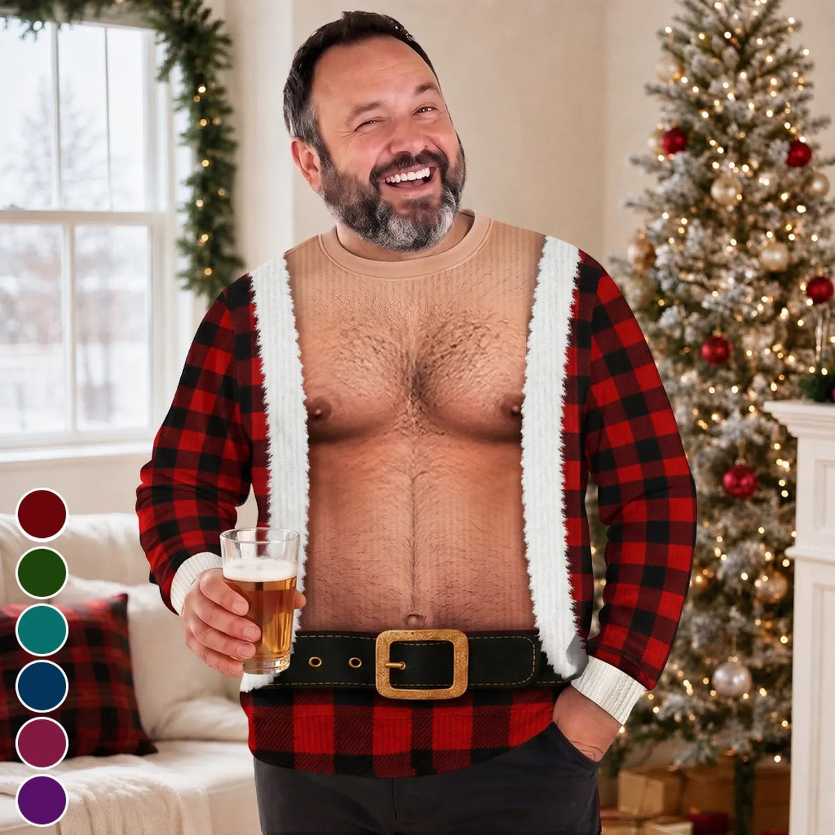 Custom Funny Plaid Santa Body Sweatshirt, Personalized Christmas Gift, Unisex Ugly Sweater