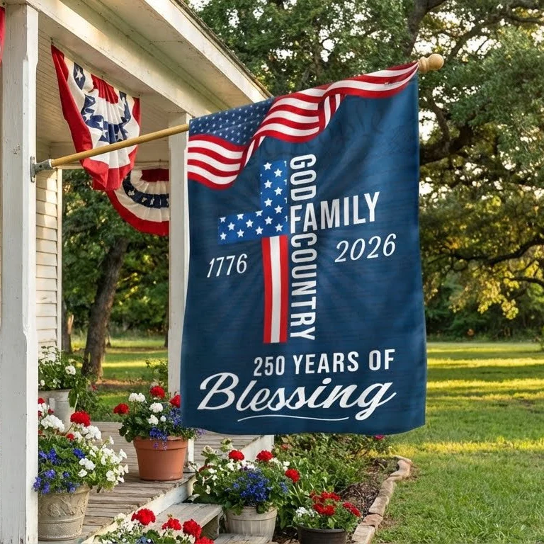 God Family Country 250 Years of Blessing God 1776-2026 House Flag, 250th Anniversary Patriot Flag