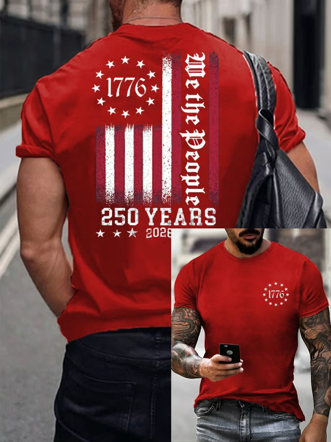 We The People 250 Years American Flag Pattern Red Classic T-Shirts, 250th Anniversary Cool 4th Of July Shirt
