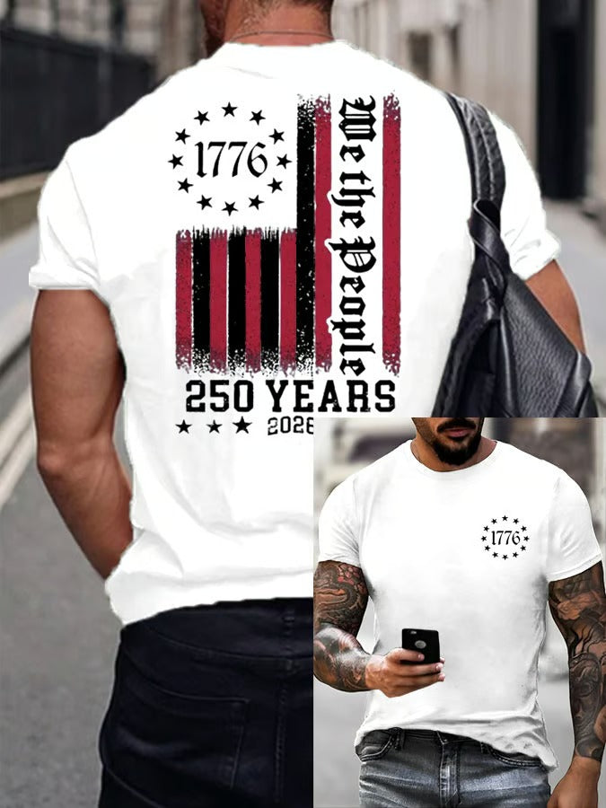 We The People 250 Years American Flag Pattern White Classic T-Shirts, 250th Anniversary Cool 4th Of July Shirt