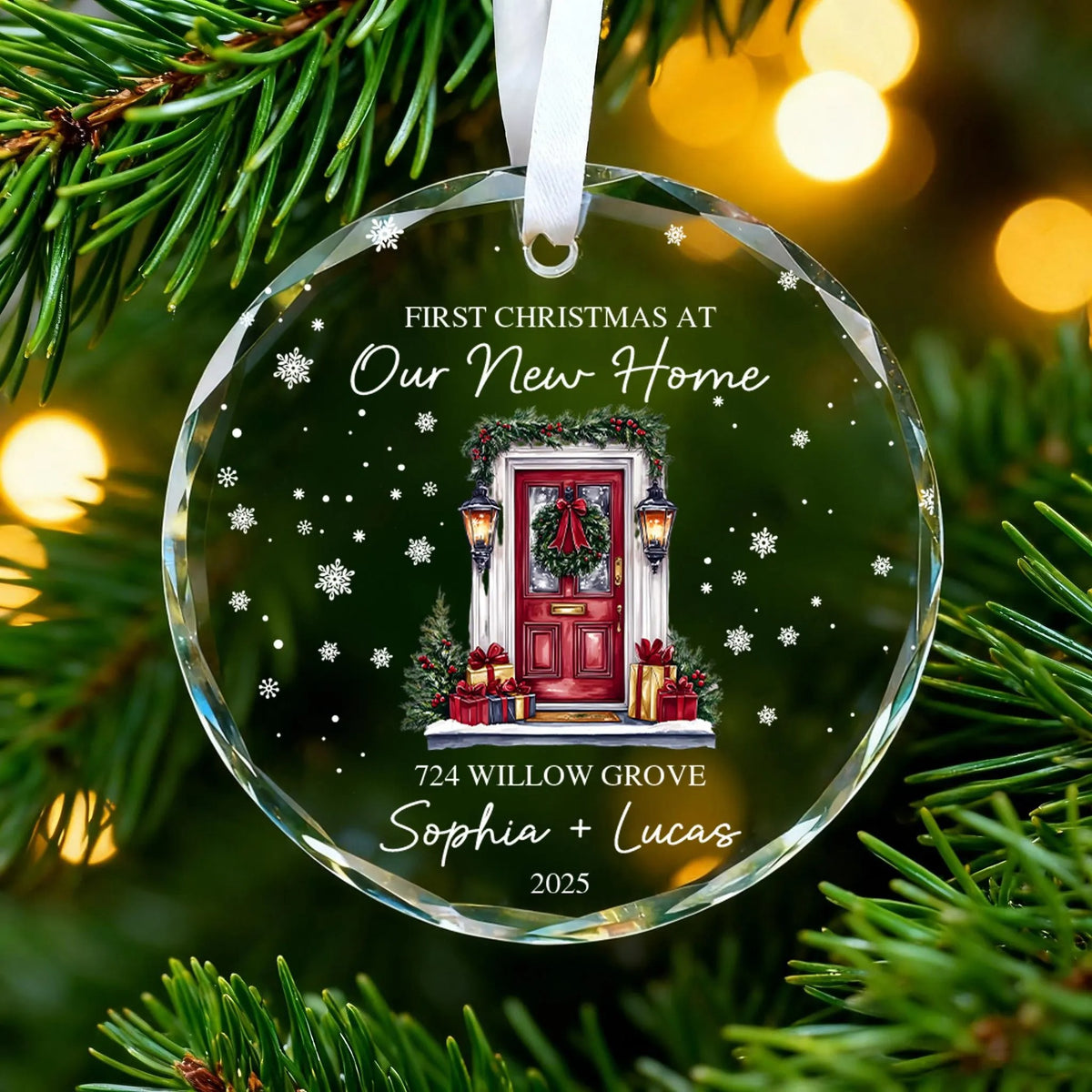 Our New Home Christmas Glass Ornament, Custom Name And Address, Personalized Acrylic Gift