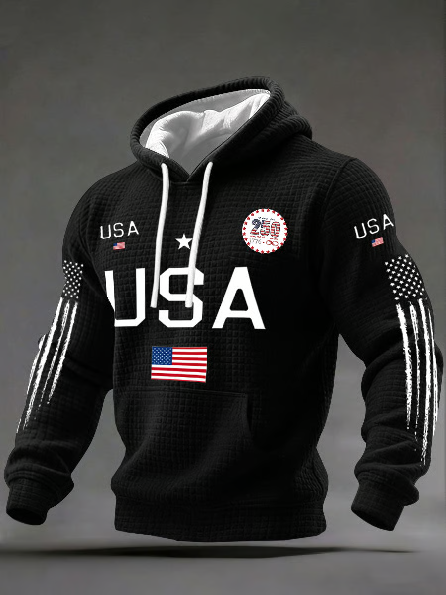 USA 250th Anniversary Hoodie, Independence Day Apparel, Black Hooded Jumper 4th Of July Gift
