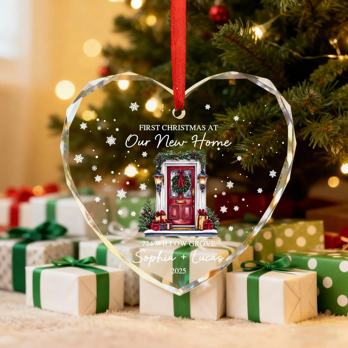First Christmas New Home Glass Ornament, Custom Name And Address, Housewarming Gift