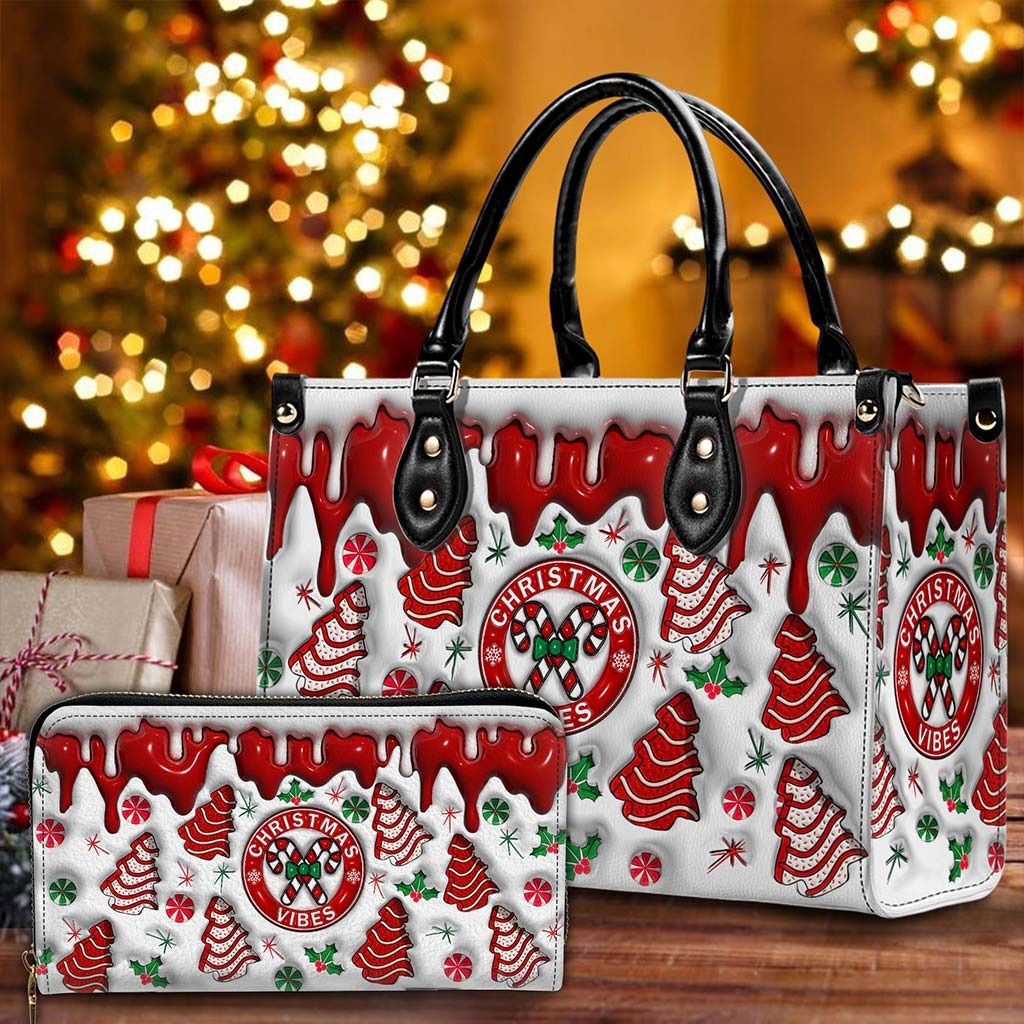 Christmas Vibes Candy Cane Leather Handbag, Purse For Women, Holiday Gift