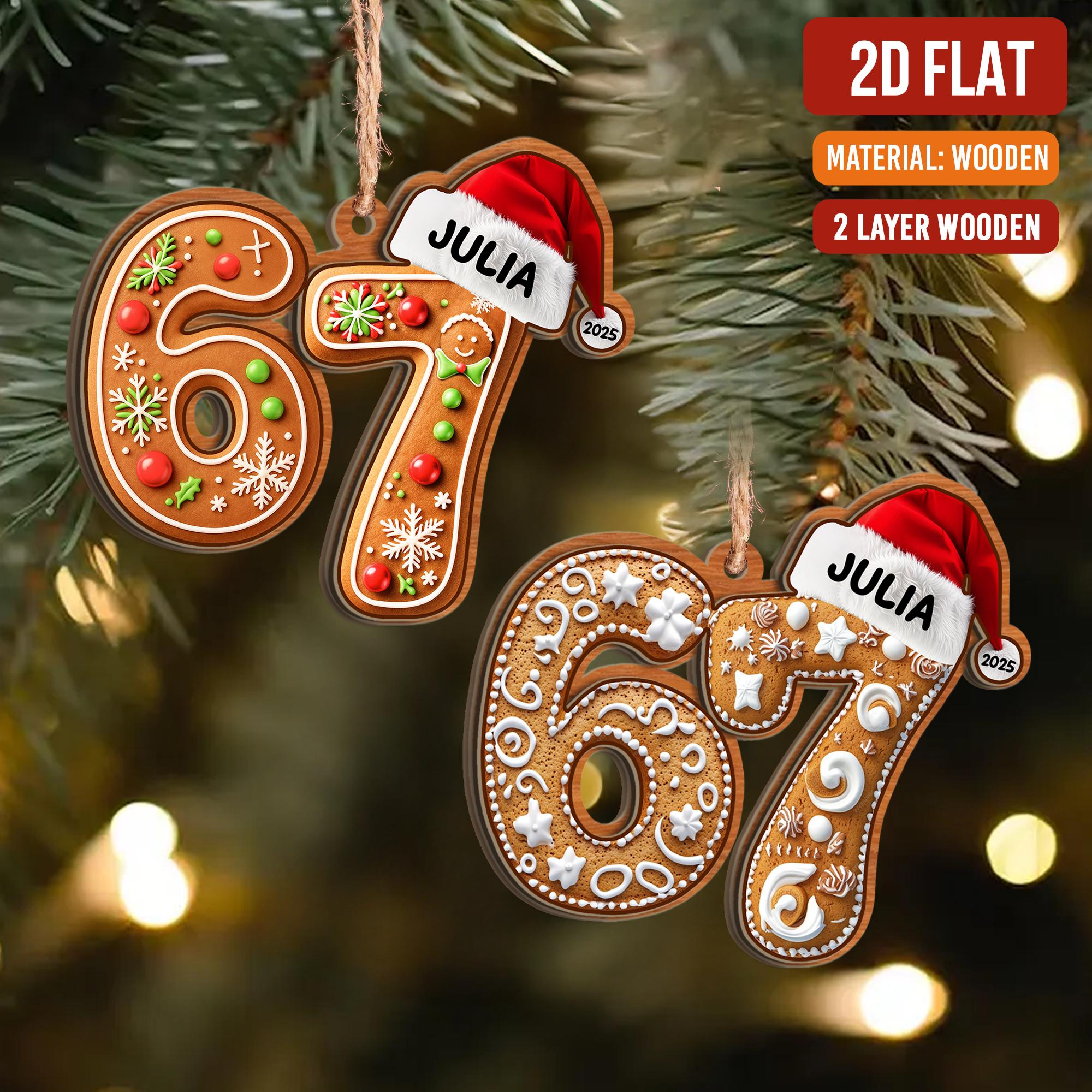 Six Seven Slang Funny 2 Layered Wooden Ornament, Gen Z Slang Christmas Wooden Ornament