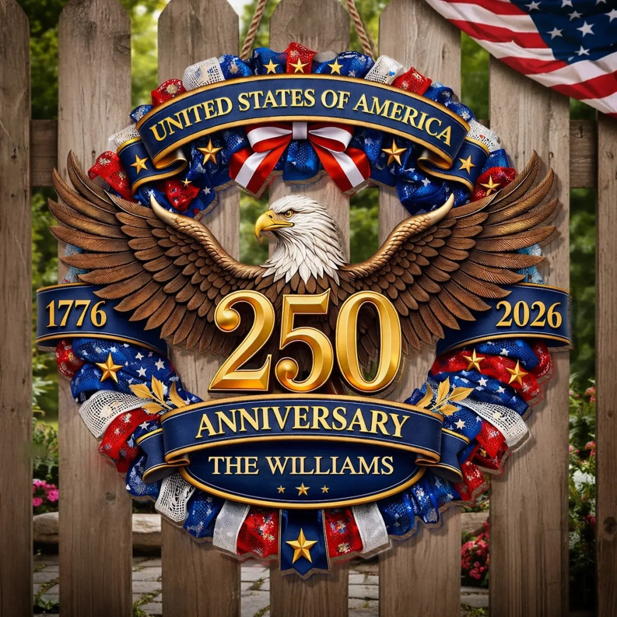 Personalized America 250th Eagle Custom Wood Sign, Independence Day Decor, Family Gift