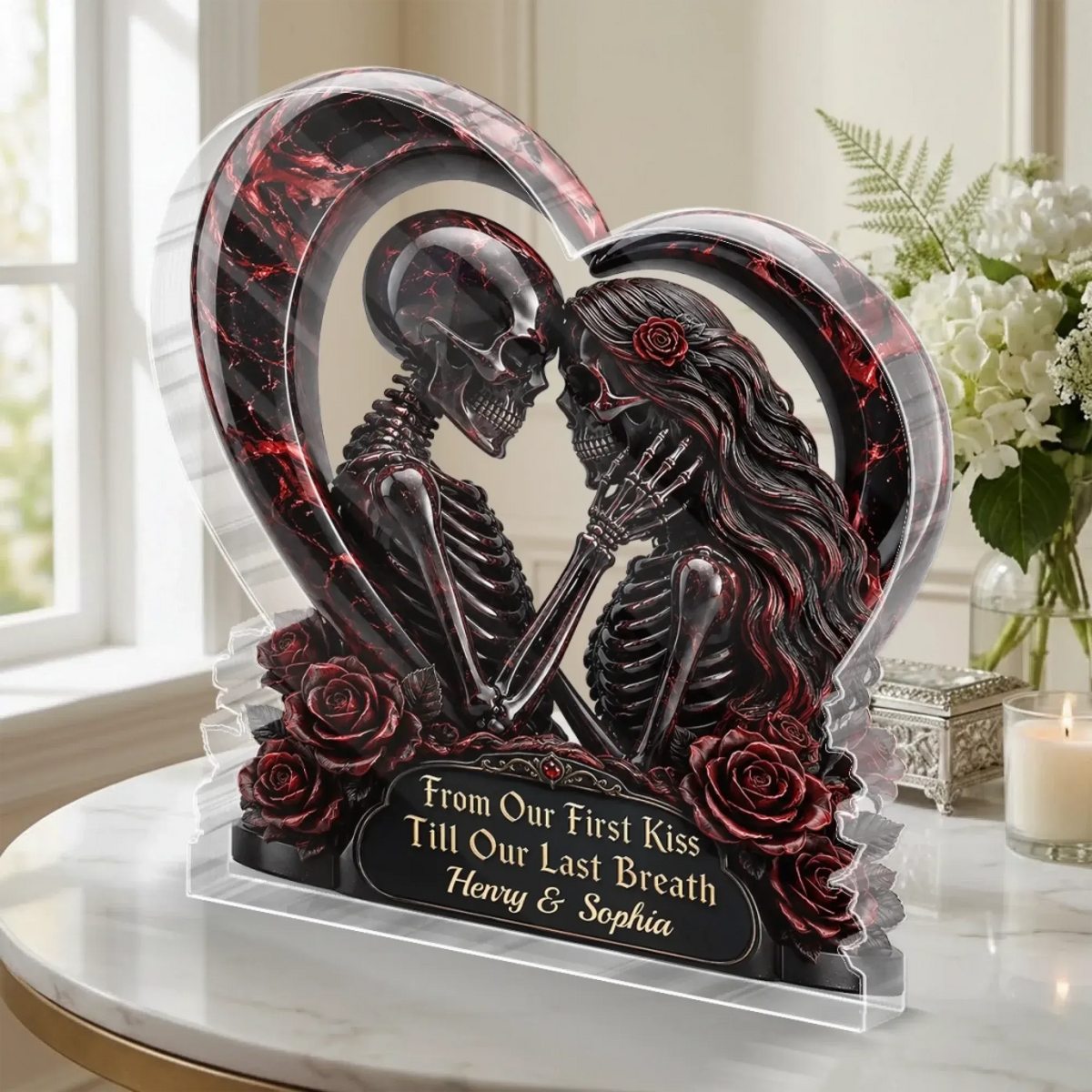 Custom Gothic Skeleton Acrylic Plaque, Personalized Halloween Decor, Anniversary Wedding Gifts