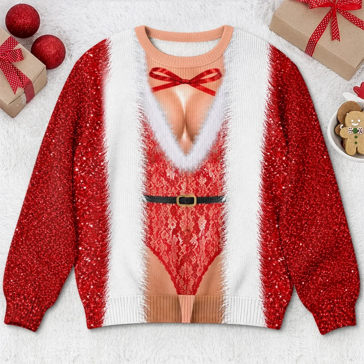 Sexy Mrs Claus Lingerie Body Christmas Sweatshirt, Ugly Christmas Sweater, Holiday Shirt