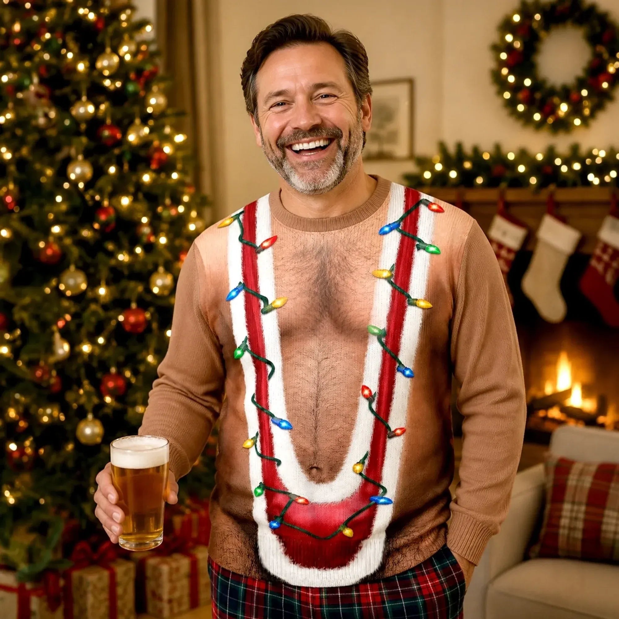 Funny Chest Christmas Lights Sweatshirt, Ugly Christmas Sweater, Unisex Holiday Shirt