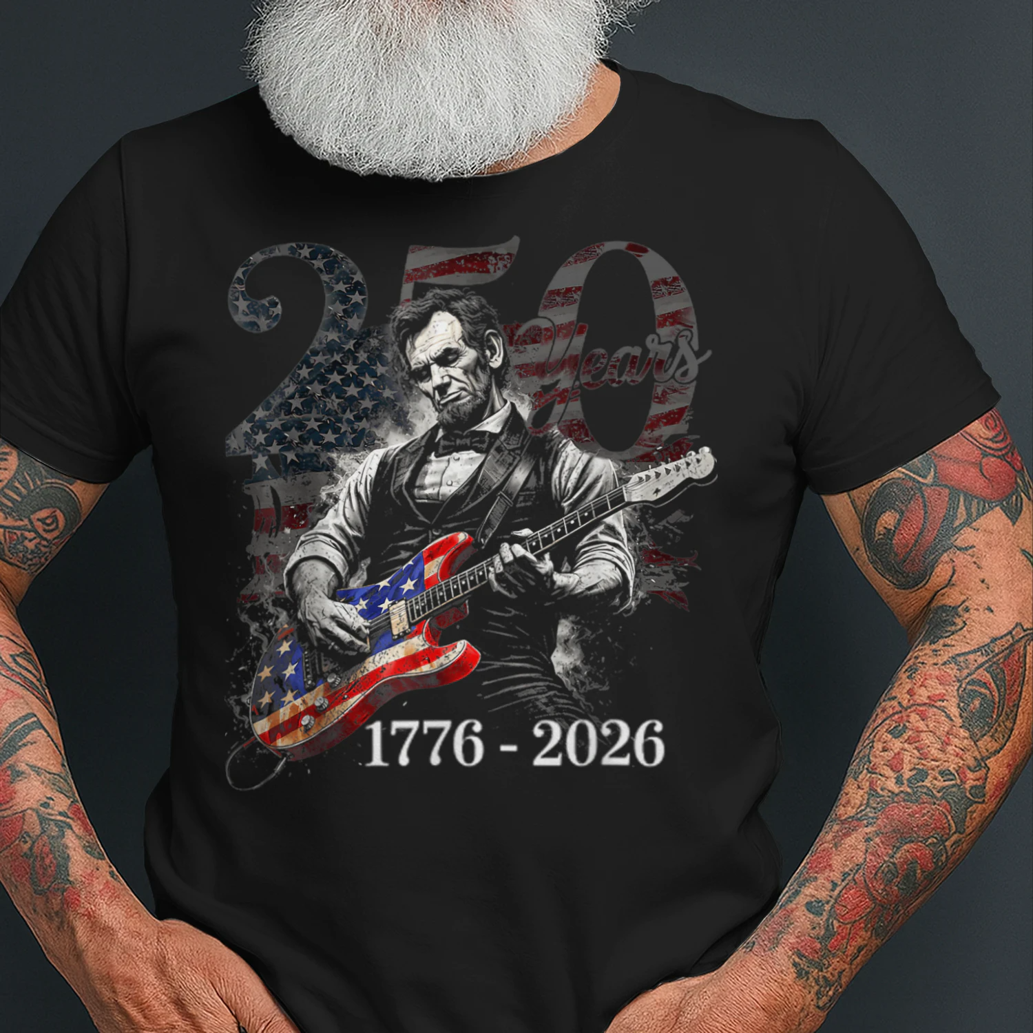 Patriotic Abraham Lincoln Shirt, 250 Years of Freedom Guitar T-Shirt, 4th of July Gift