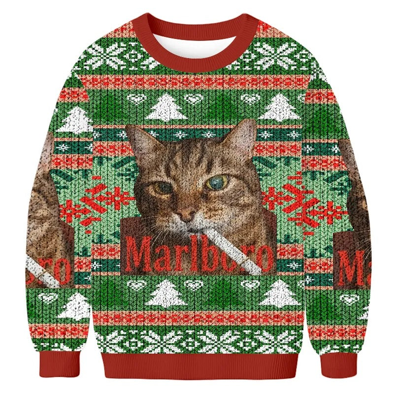 Funny Smoking Cat Ugly Sweater, Funny Meme Christmas Sweater, Xmas Ugly Sweatshirt, Cat Lovers Gifts
