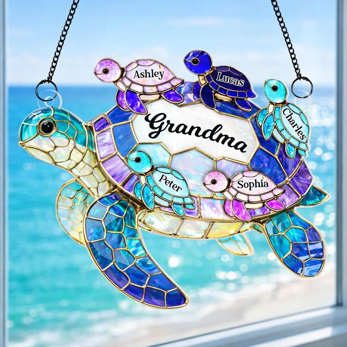 Mom Grandma Sea Turtle Acrylic Suncatcher, Suncatchers For Windows, Mother's Day Presents, Gift For Grandma