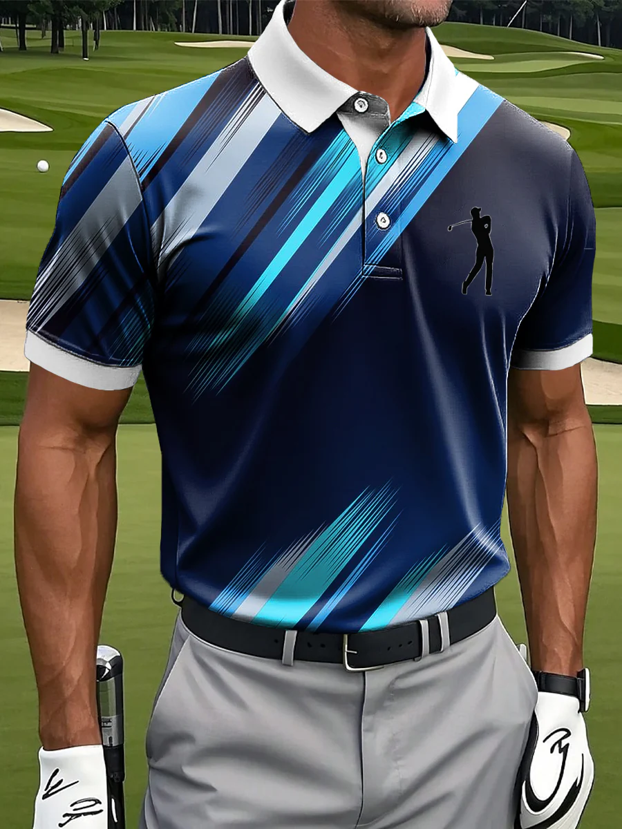 Abstract Gradient Stripe Casual Business Polo Shirt, Polo Shirts For Men, Golf Gift For Men