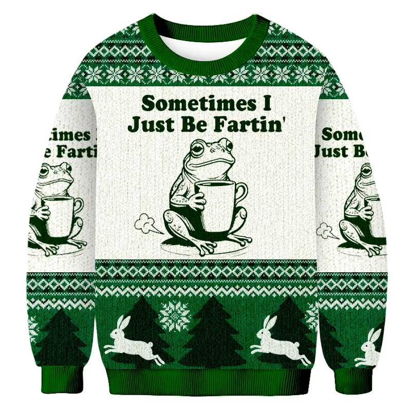 Sometimes I Just Be Fartin Frog Drink Coffee Ugly Sweater, Funny Christmas Ugly Sweatshirt, Xmas Ugly Sweater