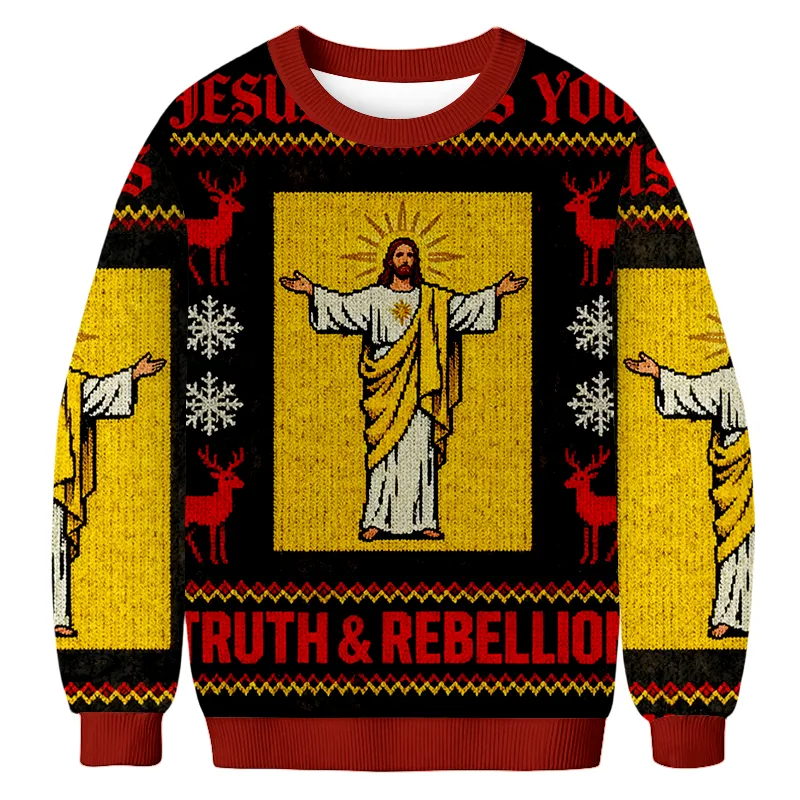Truth & Rebellion Jesus Ugly Sweater, Funny Christmas Ugly Sweatshirt, Xmas Ugly Sweater, Christmas Gift For Christian