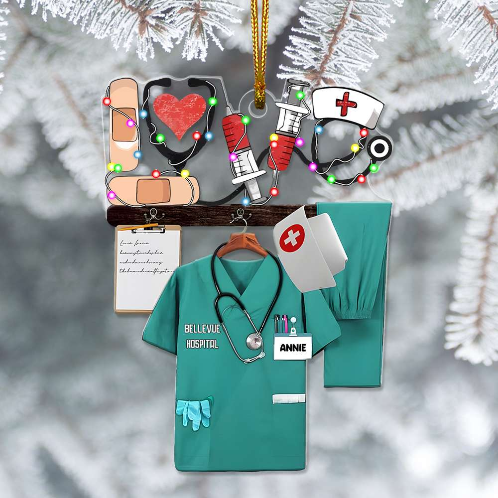 Custom Scrubs With Name Nurse Ornament, Nurse Appreciation Gifts, Christmas Tree Decorations