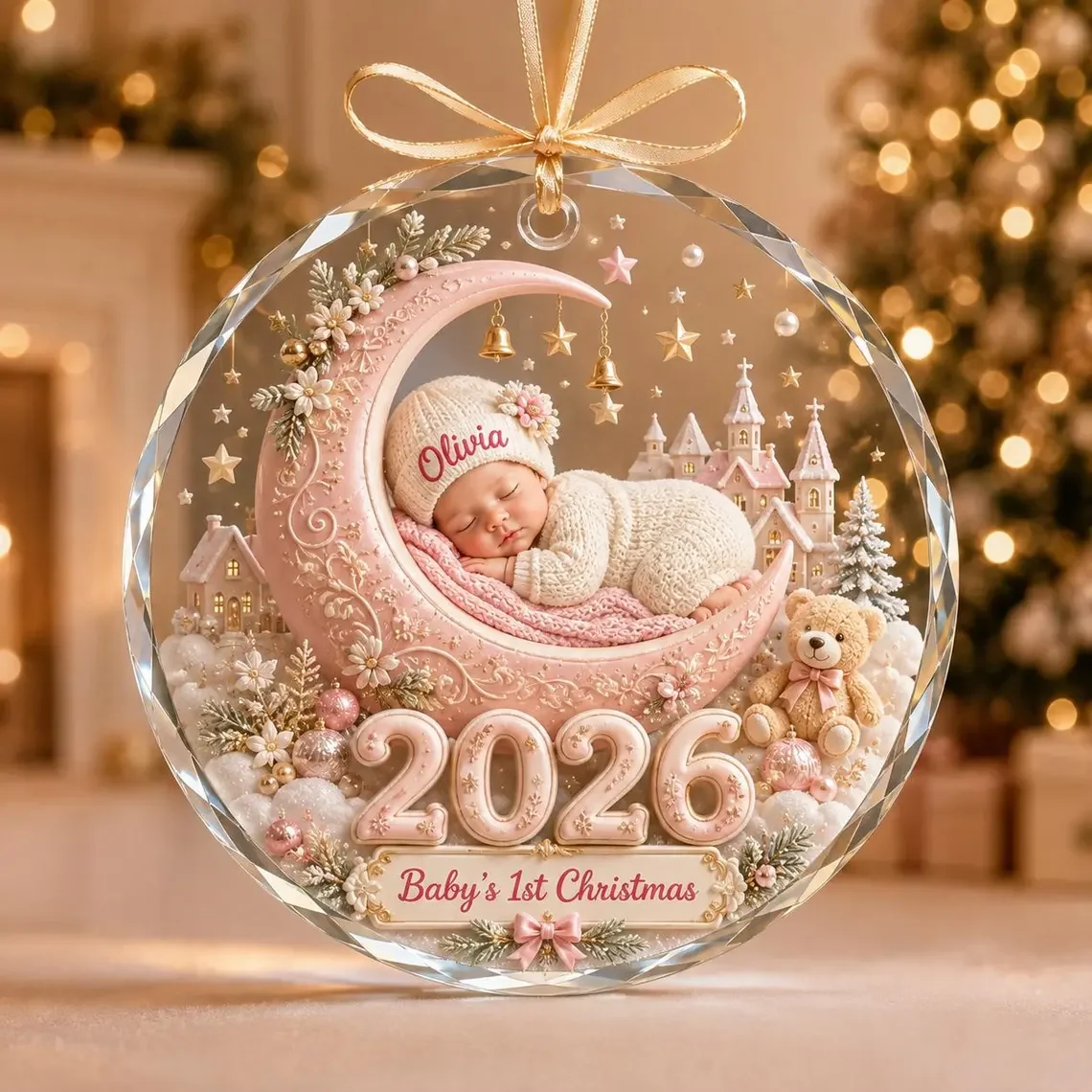 Baby's First Christmas Ornament, Personalized Baby Christmas Gift, Glass Ornament
