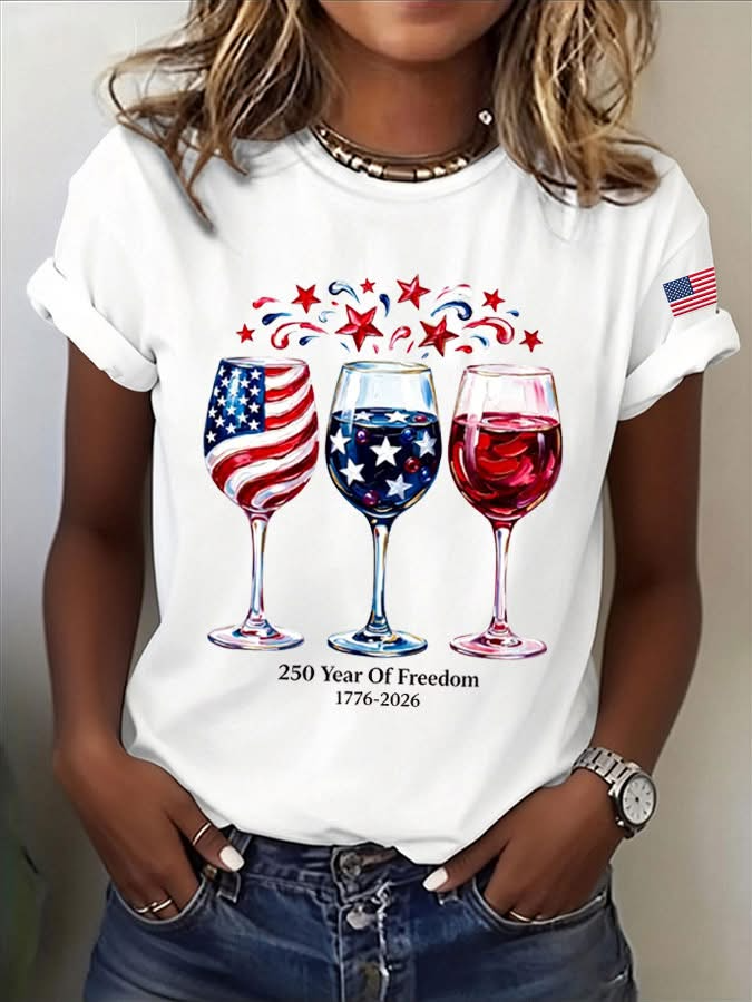 250 Years Of Freedom Wine Glass Shirt, 1776–2026 USA Shirt, 4th Of July Shirt, Patriotic Womens Tee
