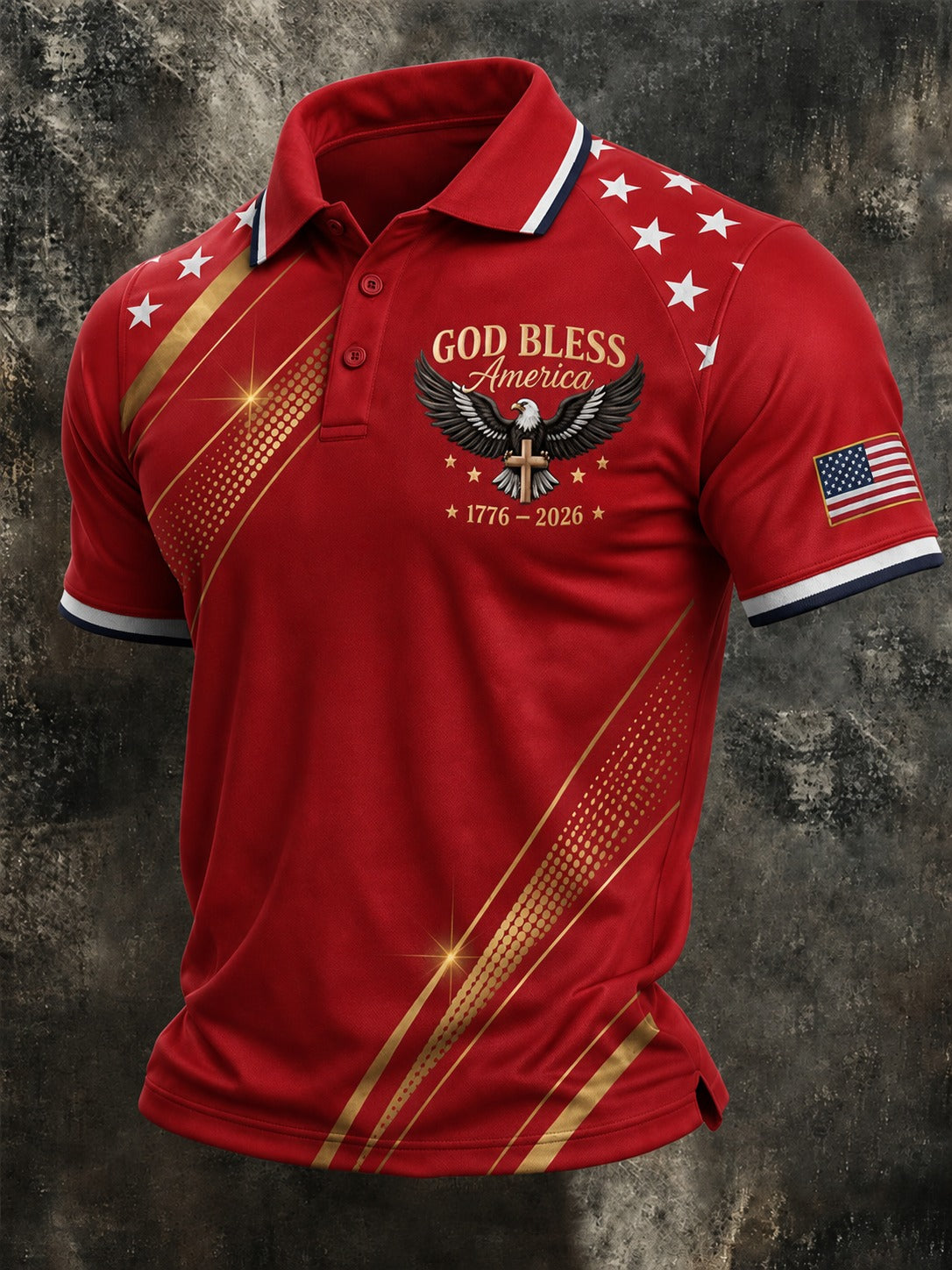 Christian Eagle Polo Shirt, God Bless America Patriotic Design, USA 250th Anniversary Polo For Men