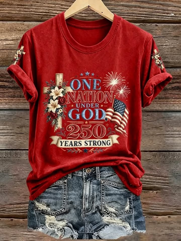 Christian Cross Patriotic Shirt, One Nation Under God 250 Years Strong, America 250 Years Shirt For Women